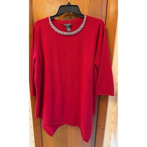 Chelsea & Theodore Red Sweater with Jeweled Neckline